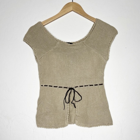 Vintage Y2K No Boundaries 2000’s Knit Cap Sleeve Open Front Tie Bow babydoll Top - Picture 2 of 7